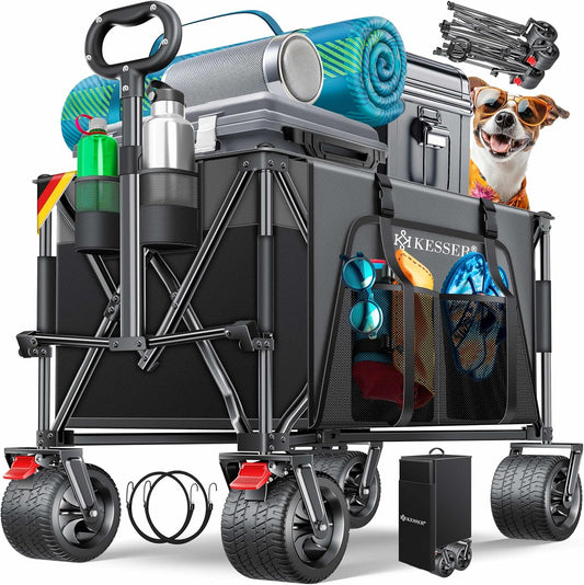 Chariot à main  plage pliable 200 kg  Espace de rangement 3 extra large à 360° freins de stationnement Etanche