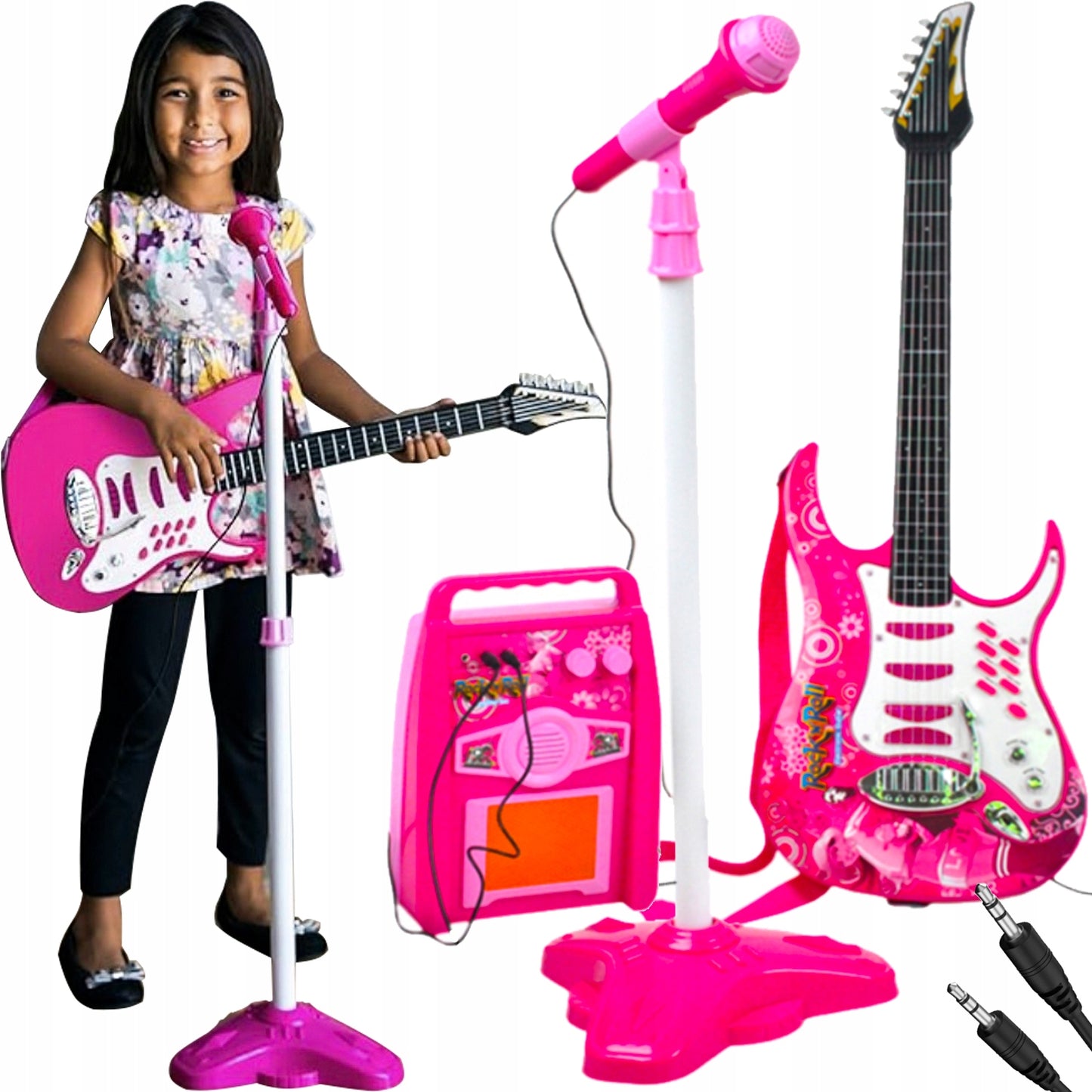Pack Guitare électrique enfant + microphone + amplificateur Rose