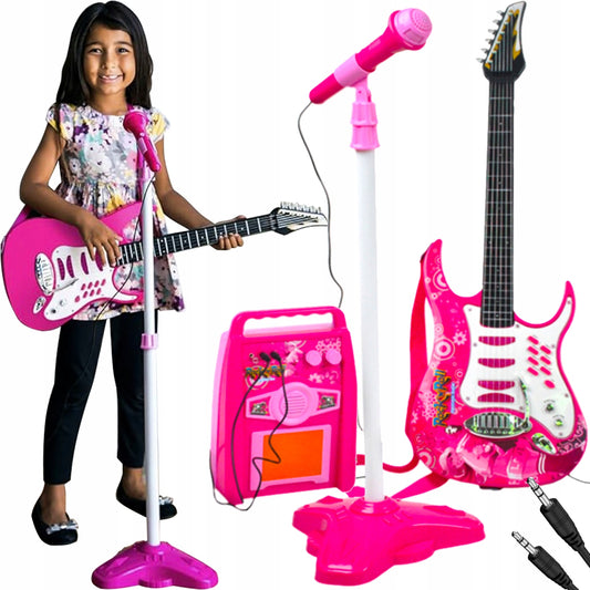 Pack Guitare électrique enfant + microphone + amplificateur Rose