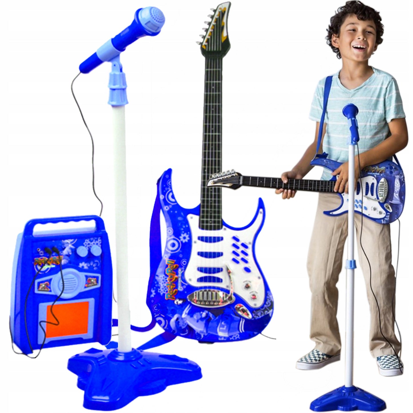 Pack Guitare électrique enfant + microphone + amplificateur Bleu