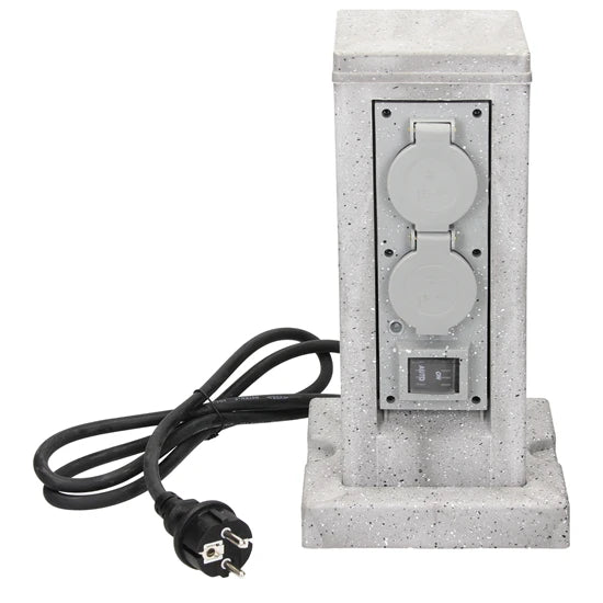 Multiprise  extérieur jardin quadruple étanche IP44 Polyrésine gris clair