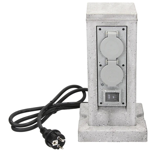 Multiprise  extérieur jardin quadruple étanche IP44 Polyrésine gris clair