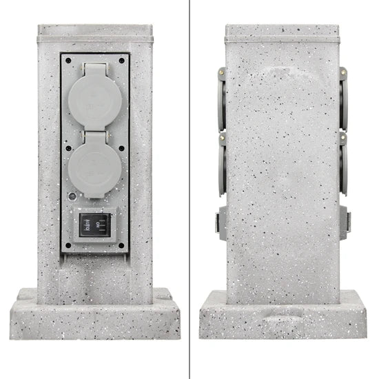 Multiprise  extérieur jardin quadruple étanche IP44 Polyrésine gris clair