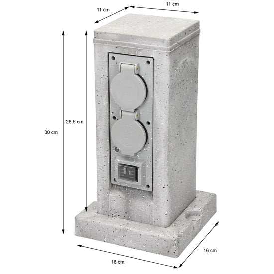 Multiprise  extérieur jardin quadruple étanche IP44 Polyrésine gris clair