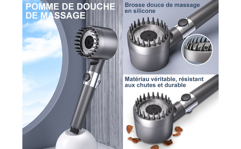 Pommeau de Douche massage Haute Pression Economiseur d'eau filtre Anti Calcaire  1.5M + Support