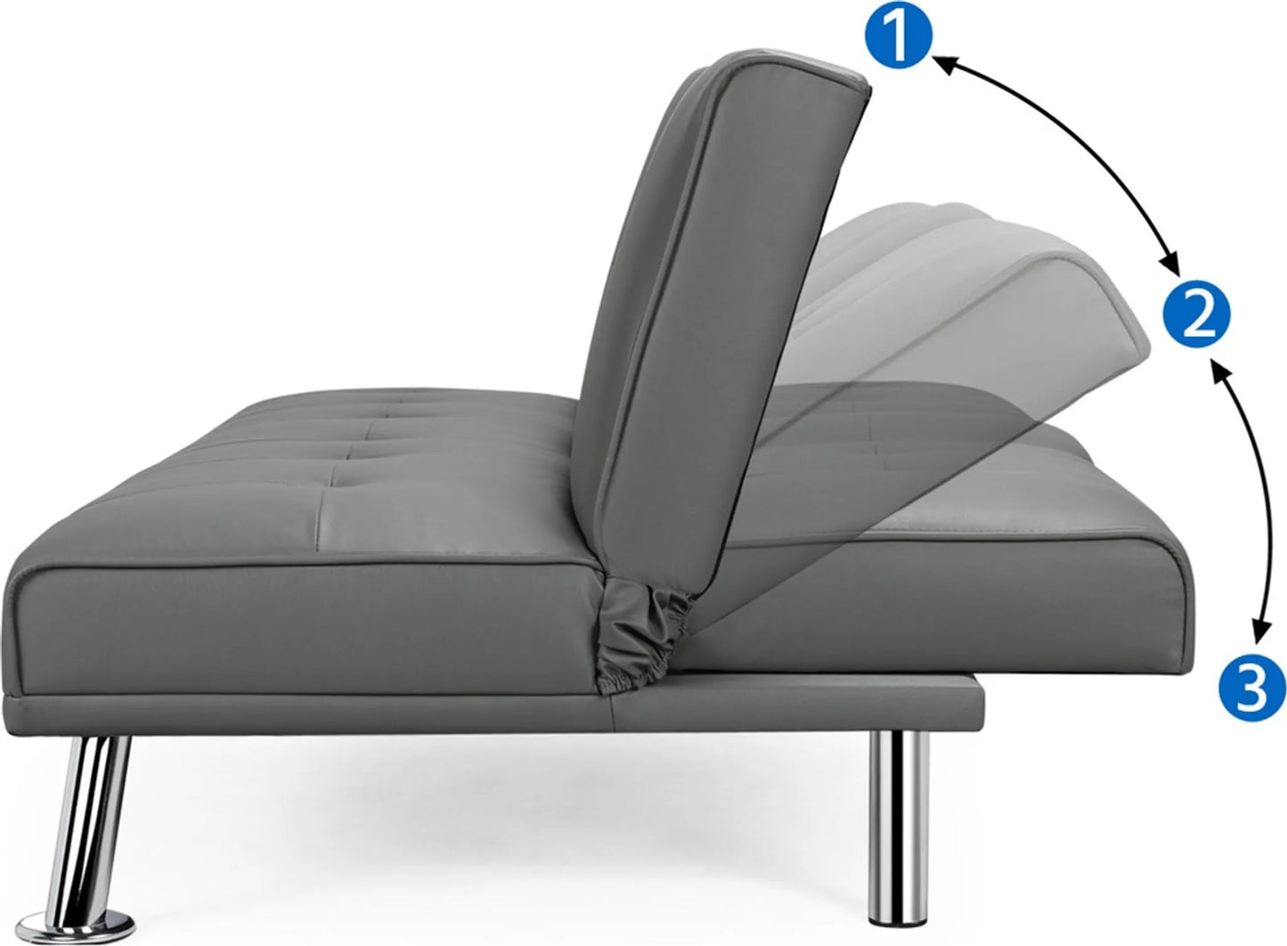 Canapé lit 3 places en similicuir gris 167x81,5x75 cm avec accoudoir rabattable