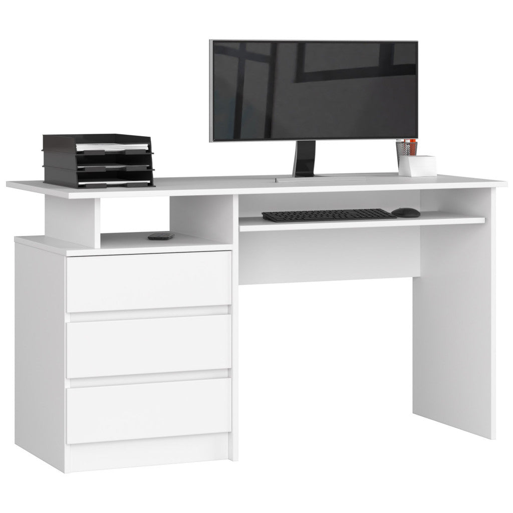 Bureau 3 tiroirs 135 cm blanc 135x77x60 cm