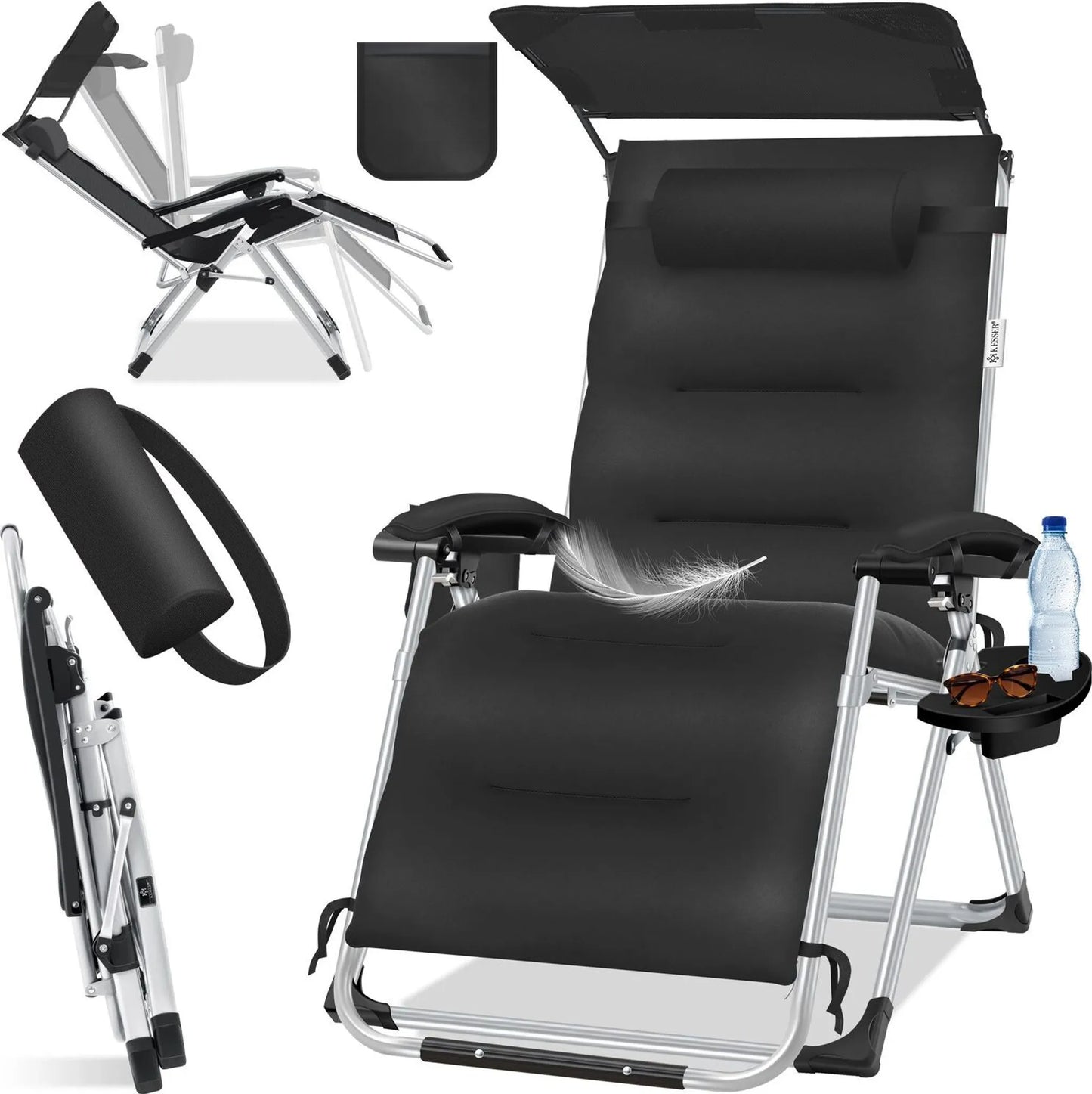 Chaise longue de jardin pliable extra large et résistante aux intempéries, capacité de charge 200 kg