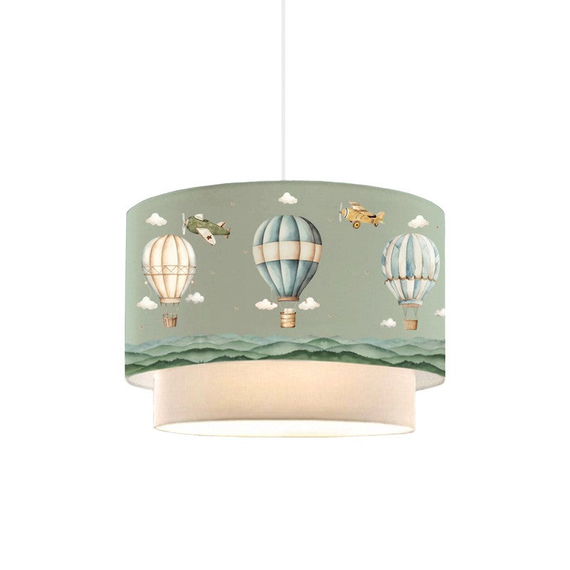 Suspension luminaire Plafonnier enfant motif montgolfière abat jour vert 30x20 cm