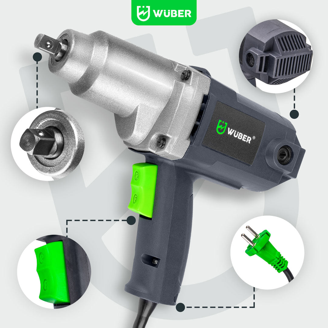 Clé à chocs électrique 1/2" pour roues dans un coffret Wuber