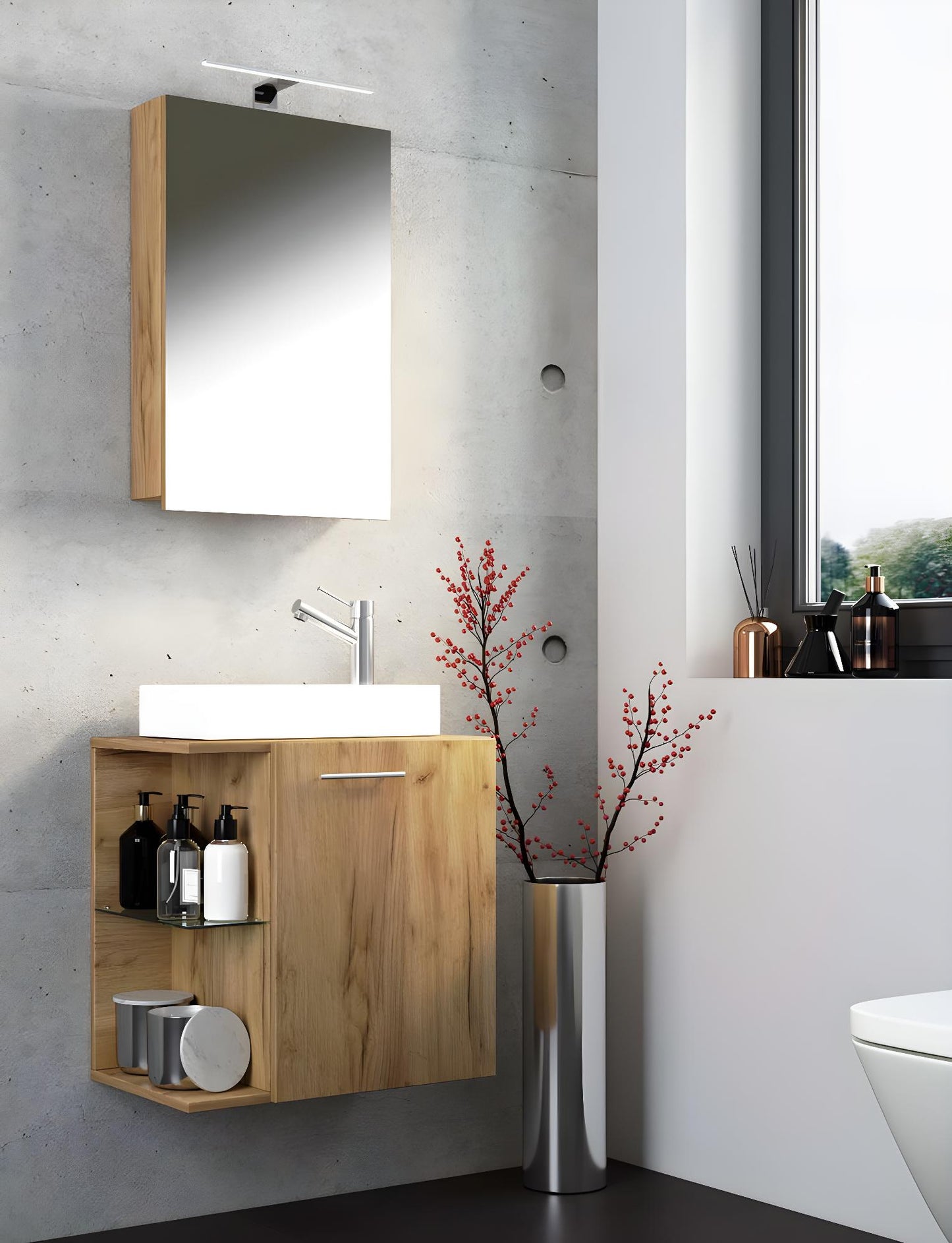 Ensemble Meuble de salle de bain vasque Hausa Chêne miel H. 122 x L. 52 x P. 34 cm