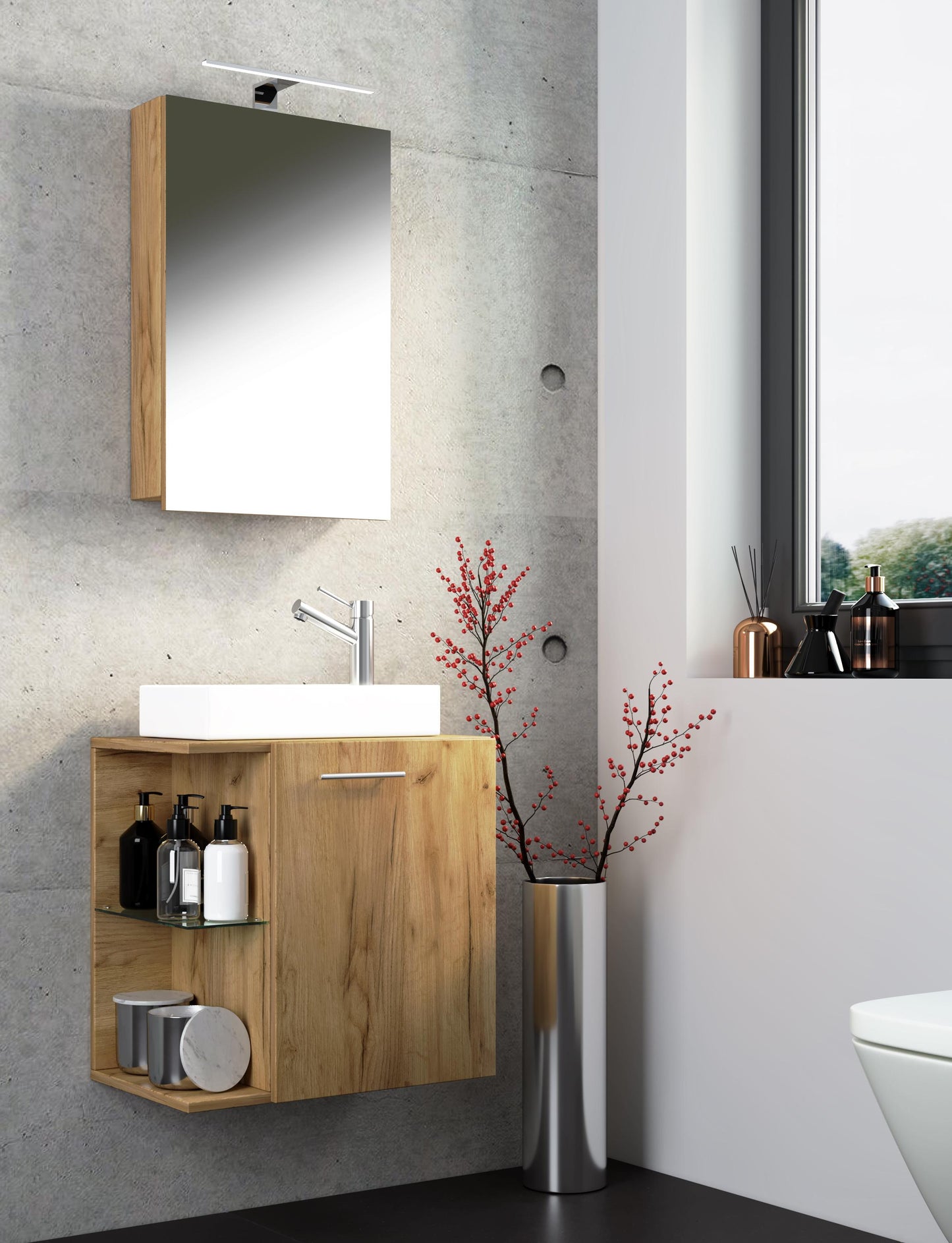 Ensemble Meuble de salle de bain vasque Hausa Chêne miel H. 122 x L. 52 x P. 34 cm