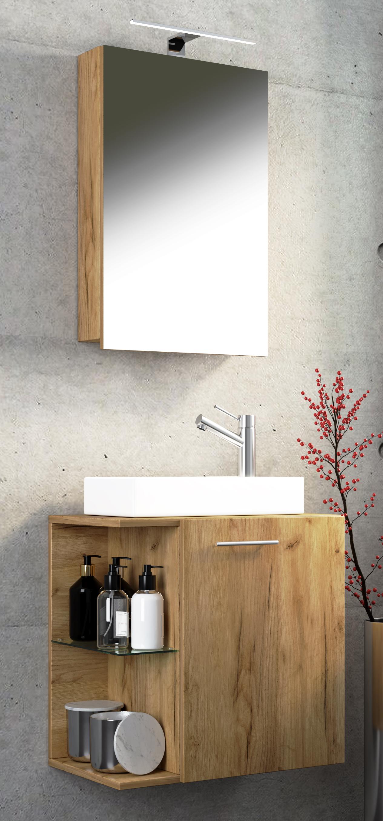 Ensemble Meuble de salle de bain vasque Hausa Chêne miel H. 122 x L. 52 x P. 34 cm