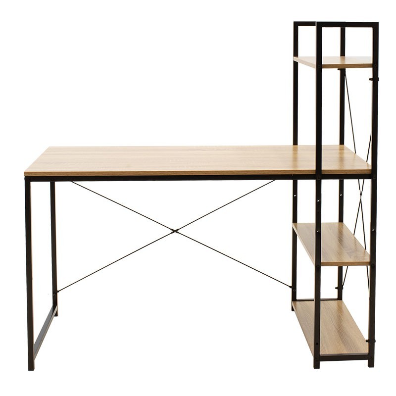 Bureau réversible avec étagères chêne avec structure en métal noir 122x64x120 cm