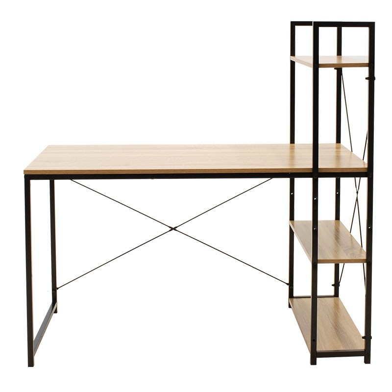 Bureau réversible avec étagères chêne avec structure en métal noir 122x64x120 cm