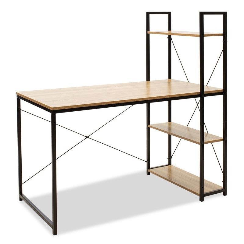 Bureau réversible avec étagères chêne avec structure en métal noir 122x64x120 cm