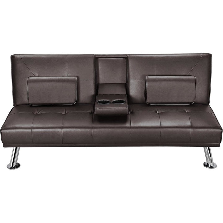 Canapé lit clic clac 167 x 81,5 x 75 cm simili cuir marron