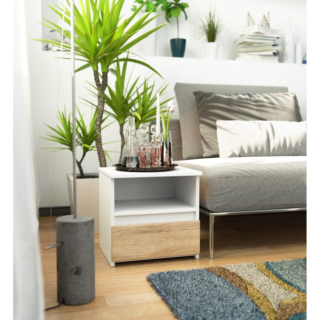 Table de chevet  blanche tiroir chêne Sonoma 40X35X40 cm