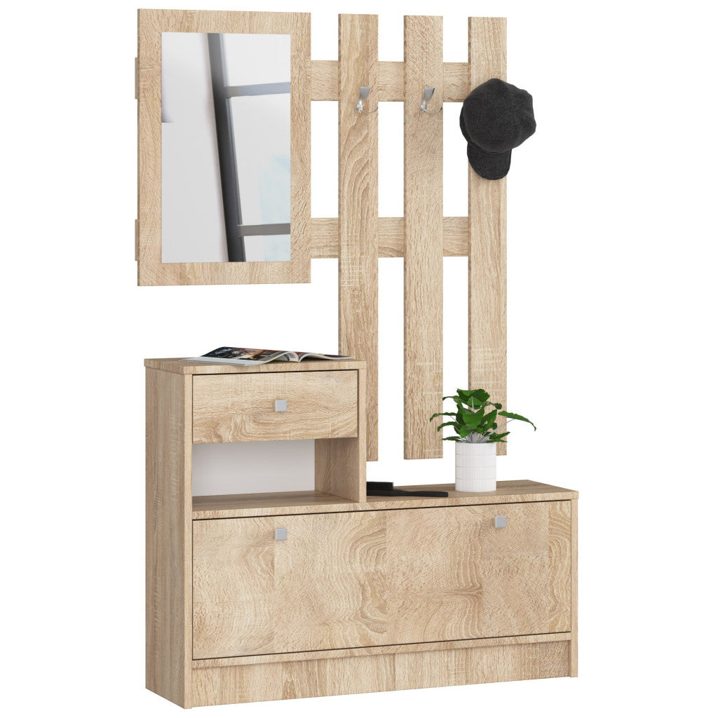 Meuble D'entrée En Chêne Sonoma Avec Porte-manteau Et Armoire à Chaussures De 90 Cm